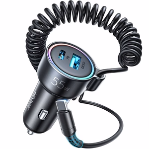 Joyroom JR-CL07 72W 3-in-1 auton laturi ja 1.6m USB-C kaapeli - musta
