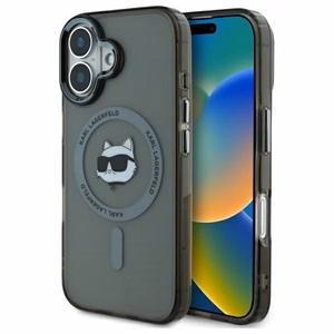 Karl Lagerfeld IML Metal Choupette Head MagSafe iPhone 16 Plus Suojakuori - Musta