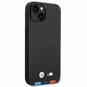 Kotelo BMW BMHMP14S22PTDK iPhone 14 6.1 "musta / musta nahka leima Tricolor Magsafe