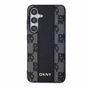 DKNY Nahkainen Checkered Mono Pattern MagSafe Suojakuori Samsung Galaxy S24+:lle - Musta