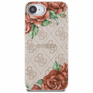 GUESS 4G Flowers Print MagSafe Alkuperäinen Suojakuori iPhone 17e/16e:lle - Vaaleanpunainen