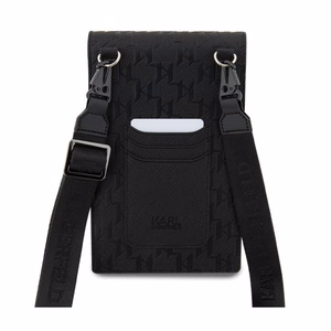 Karl Lagerfeld Saffiano Monogram Ikonik älypuhelimen olkalaukku, musta