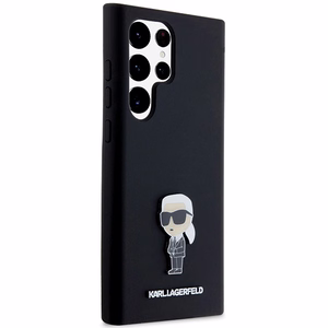 Karl Lagerfeld Silikoninen Ikonik Metal Pin Suojakuori Samsung Galaxy S23 Ultralle - musta