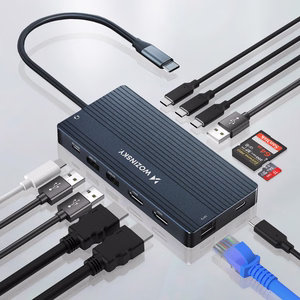 USB-C Hub 14 in 1 Wozinsky WDS03Y5S Multifunctional, Aluminum, for 3 Monitors, with 15 cm Cable - Gray