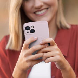 Silikoninen Mag Cover iPhone 14:lle yhteensopiva MagSafen kanssa vaaleanpunainen