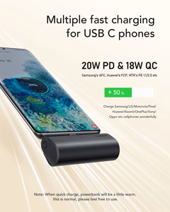 Ulkoinen akku Veger PlugOn (W0556/V0556) PD QC3.0 3A 20W 5000 mAh sisäänrakennetulla Type C -liittimellä musta