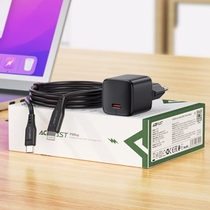 Acefast A118 30W GaN USB-C verkkolaturi 1.2m USB-C Lightning kaapelilla - musta