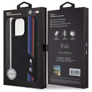 BMW Silikoninen Cut Tricolor Lines MagSafe suojakuori iPhone 16 Pro:lle - musta