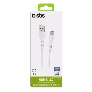 SBS TECABLEMICROC15W USB-A - USB-C Kaapeli 1,5m - valkoinen