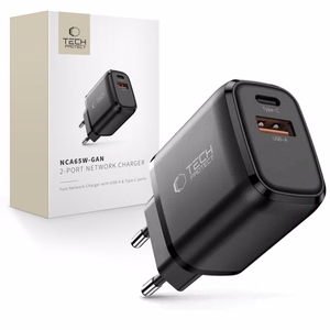 Tech-Protect NCA65W-GAN PD 65 W / QC3.0 2-porttinen seinälaturi, musta