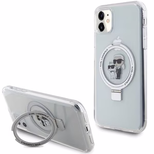 Karl Lagerfeld KLHMN61HMRSKCH iPhone 11 / Xr 6.1 valkoinen/valkoinen kovakuori Ring Stand Karl&Choupette MagSafe