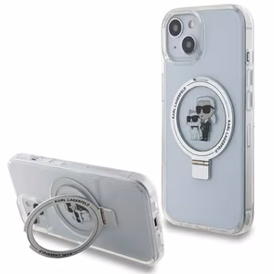 Karl Lagerfeld KLHMP15SHMRSKCH iPhone 15 / 14 / 13 6.1 valkoinen/valkoinen kovakuori Ring Stand Karl&Choupette MagSafe