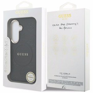 Guess Saffiano Peony Embossed Ring MagSafe -suojakuori Samsung Galaxy S26 Plusille musta