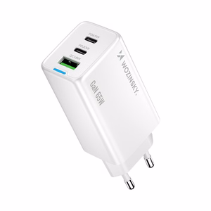 Wozinsky GaN 65W laturi USB-A 2xUSB-C porteilla ja 65W USB-C kaapelilla - Valkoinen