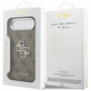GUESS suojakuori iPhone 17 Air GUHCP17MP4G4SMCW (4G PU-nahkakuori isolla 4G- ja Classic-logolla sekä hopeisella metallikameran kehyksellä) ruskea