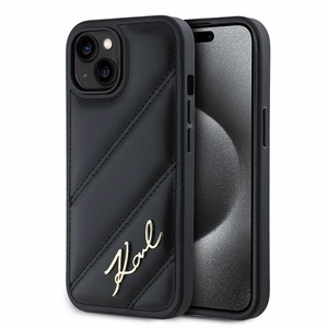 Karl Lagerfeld Diagonal Quilted Script Suojakuori iPhone 15 / 14 / 13:lle - musta