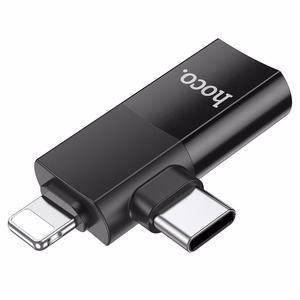 Hoco UA17 OTG-adapteri 2in1 USB C / Lightning - USB A musta