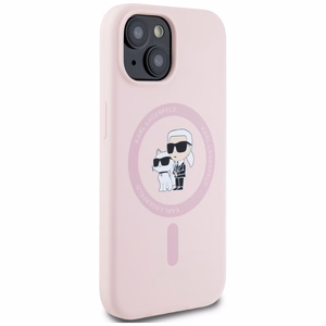 Karl Lagerfeld Silikoninen Karl&Choupette MagSafe iPhone 15:lle Suojakuori - Vaaleanpunainen