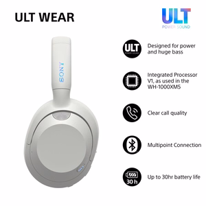 Sony ULT WEAR – langattomat Bluetooth-kuulokkeet ULT POWER SOUND -äänellä, syvällä bassolla, melunvaimennuksella ja jopa 30 h akulla