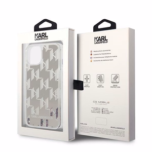 Karl Lagerfeld KLHCP14MLMNMS iPhone 14 Plus 6.7 "kovakotelo hopea / hopea Nestemäinen Glitter Monogrammi