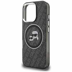 Karl Lagerfeld IML Glitter Karl & Choupette Heads Logo MagSafe Suojakuori iPhone 16 Pro Max - musta