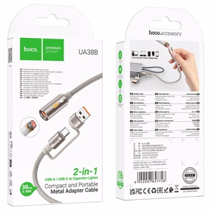 Hoco USB-A / USB-C - savukkeensytytin -kaapeli 0,3 m UA38B kultainen
