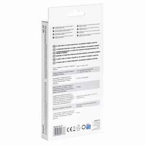 Savio AK-57 USB-C – 3x USB-A -hubi RJ-45 gigabitin Ethernet-sovittimella, 5000 Mbit/s, harmaa