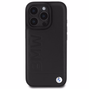 BMW Leather Hot Stamp iPhone 16 Pro Max Suojakuori - Musta
