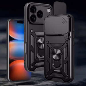 Hybrid Armor Camshield Suojakuori jalustalla ja kameran suojuksella iPhone 17 Pro:lle - musta