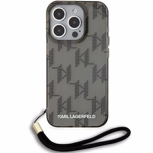 Karl Lagerfeld IML Mono KL Pattern & Cord Suojakuori iPhone 15 Prolle - musta