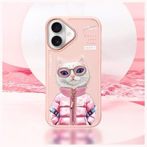NIMMY Suojakuori COOL&CUTE 2.0 Kissa iPhone 16:lle vaaleanpunainen