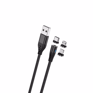 Maxlife MXUC-02 magneettinen kaapeli USB - Lightning + USB-C + microUSB 1,0 m 2A musta nylon