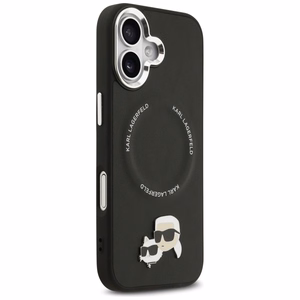 Karl Lagerfeld MagSafe PU Suojakuori Karl&Choupette Pins -logolla ja metallikamerapainikkeilla iPhone 17:lle - Musta