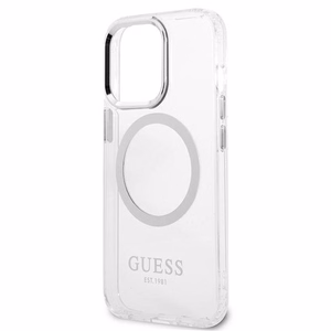 Guess Metal Outline MagSafe Suojakuori iPhone 13 Pro / iPhone 13:lle - hopeinen