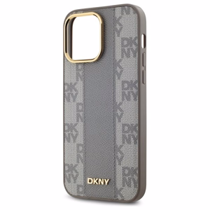 DKNY Nahkainen Checkered Mono Pattern MagSafe iPhone 14 Pro Max:lle Suojakuori - Beige