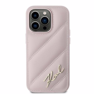 Karl Lagerfeld Diagonal Quilted Script Suojakuori iPhone 14 Pro:lle - vaaleanpunainen