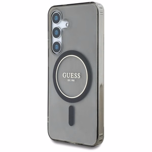 GUESS HC Magneettinen IML Glitter Circle Suojakuori Samsung Galaxy S25 Musta
