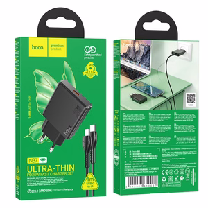 Puhelinlaturi Hoco Slim USB C QC PD 20W + kaapeli USB C - Lightning N37 musta