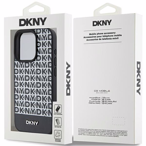 DKNY Nahkainen Painettu Pattern Metal Logo MagSafe Suojakuori iPhone 15 Pro Max:lle - Musta