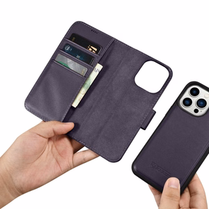 iCarer lompakko asia 2in1 kansi iPhone 14 Pro Anti-RFID nahka Flip Case tumman violetti (WMI14220726-DP)