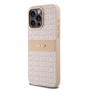 DKNY Nahkainen Mono Raita ja Metallinen Logo Suojakuori iPhone 15 Pro Max:lle - vaaleanpunainen