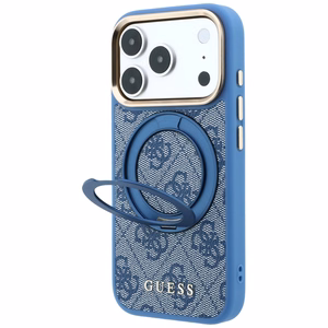Guess 4G Classic Logo -suojakuori laitteelle iPhone 18 Pro Max / 17 Pro Max, 360° rengastuella, MagSafe-yhteensopiva – sininen