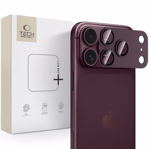 Tech-Protect Camfull Fit+ -karkaistu kameransuojalasi iPhone 18 Prolle, viininpunainen