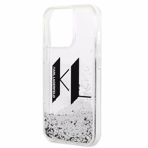 Karl Lagerfeld Liquid Glitter Big KL kotelo iPhone 14 Pro - hopea