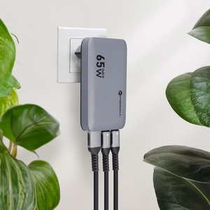 Puhelinlaturi Forcell F-Energy Ultra Slim GaN III 2 x USB C + USB A QC4.0 PD 4A 65W VT-47 harmaa 0INT