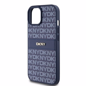 DKNY Nahkainen Mono Raita ja Metallinen Logo Suojakuori iPhone 15 / 14 / 13:lle - sininen