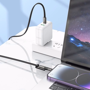 Litteä kaapeli USB C - USB C/iP 2in1 Hoco 3A 60W 1 m X125 musta