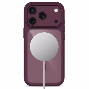Tech-Protect MagOne CC MagSafe suojakuori ja 2 kpl karkaistuja laseja malleille iPhone 18 Pro / 17 Pro, läpinäkyvä viininpunainen