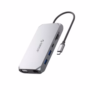 Orico XCR 12-in-1 USB-C-telakointiasema 3x USB-A 3.1 1x USB-A 2.0 1x USB-C PD 100W 1x USB-C 3.1 1x HDMI 1.4 4K 30Hz 1x VGA 1080p 1x SD 3.0 1x microSD 3.0 1x RJ45 Gigabit Ethernet 1x audio CTIA 3.5 mm - harmaa