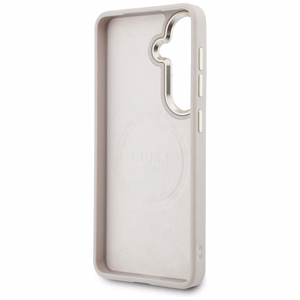 Guess 4G Big Rhinestone Triangle Strap MagSafe -suojakuori Samsung Galaxy S26:lle vaaleanpunainen